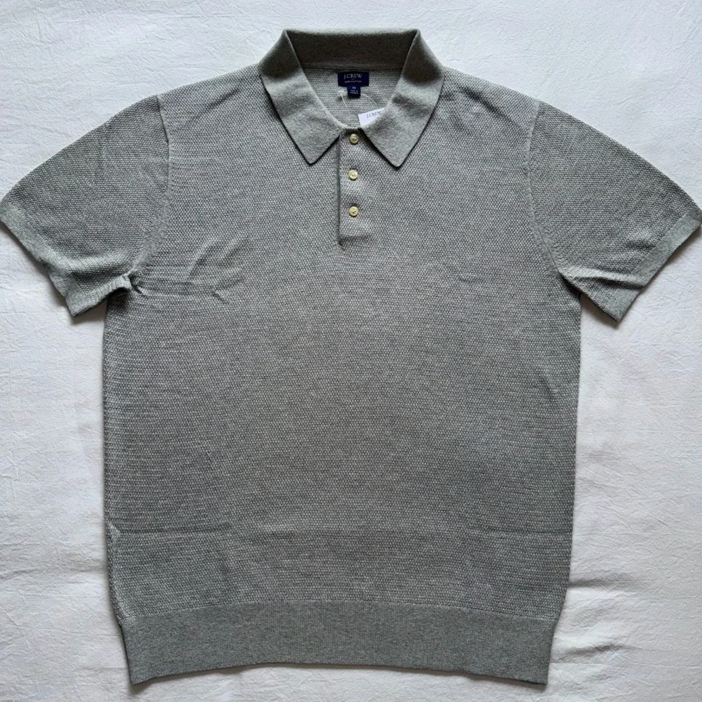 J. Crew Mens Sweater Polo Grey Knit 100% Cotton CI774 Size Medium NWT
